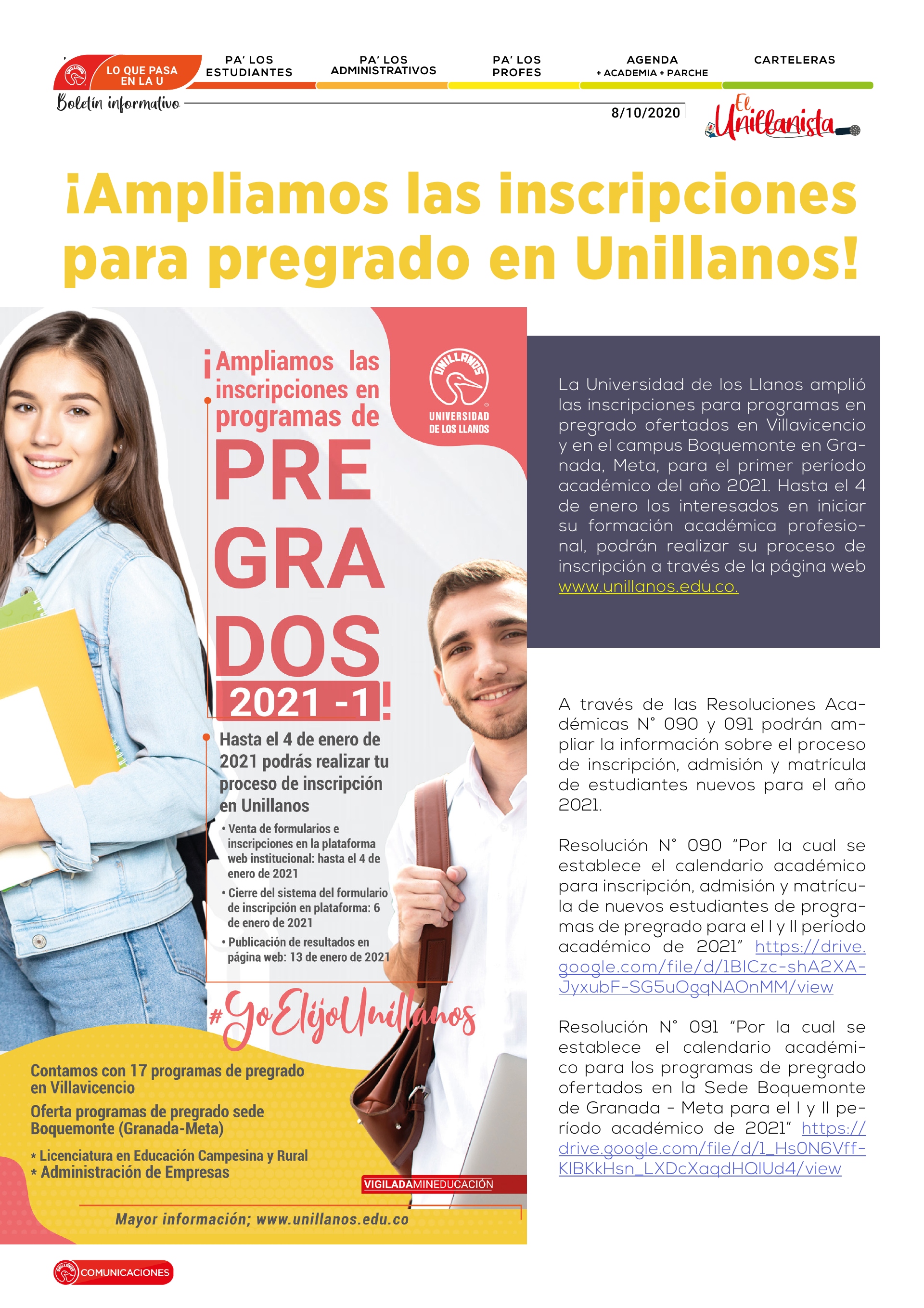 Ampliamos Las Inscripciones Para Pregrado En Unillanos